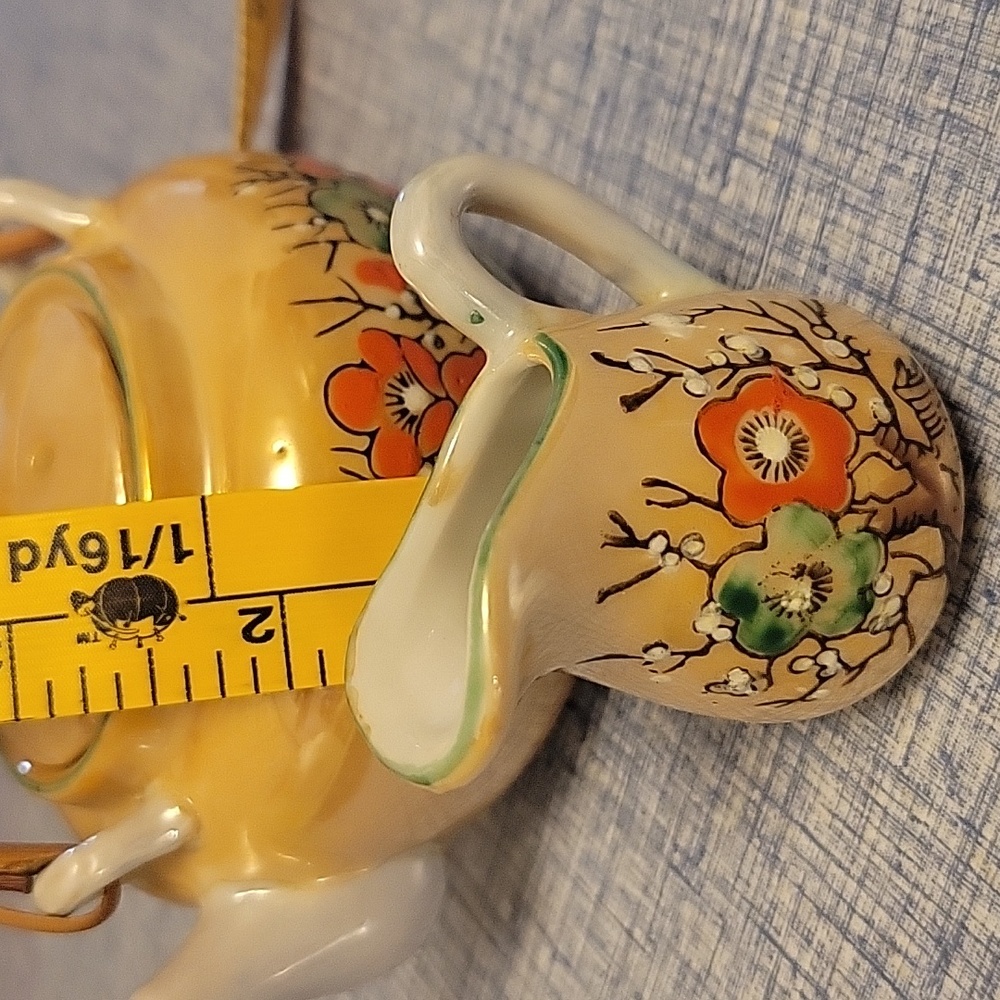 Vintage Japanese Hand Painted Floral Teapot And Pitcher.  Bamboo Handle. - Picture 10 of 10